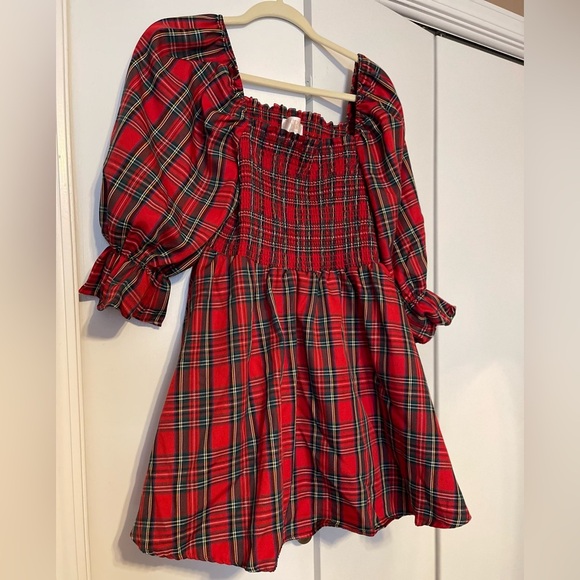 Audrey Parks x Francesca's Dress Plaid Red Green Smocked Party Holiday Large - Picture 1 of 6